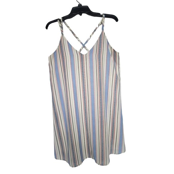 ✨Size M Women's Xhilaration BOHO Striped  Cris Cros Strap Mini Dress White Blue✨ - Picture 2 of 8